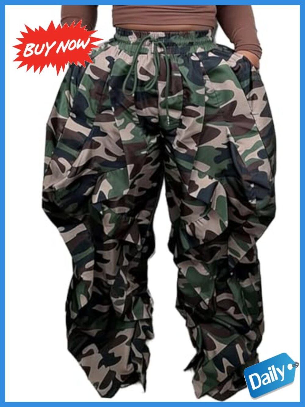 Vakkest Baggy Ruffle Parachute Barrel Sweatpants Wide Leg High Waist